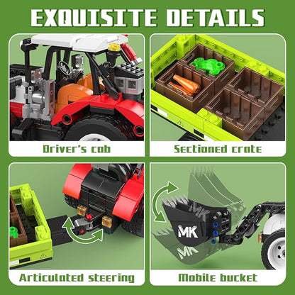 Mould King 24093 Farm Wheel Loader Building Sets 504+ Pieces Mini World City Series Construction Sets Farm Toys for Boy Age 8+