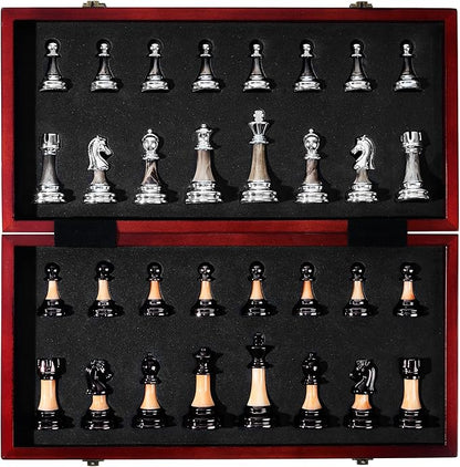 VAMSLOVE Chess Set Large 16''/42cm Folding Wooden Board with Deluxe Weighted Acrylic Chess Pieces - 3.5 King with Storage Slots for Adults House Warming Retirement Gift