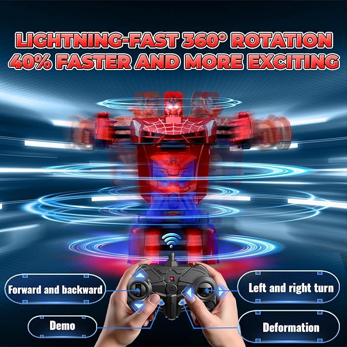Spider Transform RC Cars Toys with Eye &amp Underbody Lights 2.4GHz Remote Control Car One-Button Deformation Fast 360°Rotation Robot Toys Birthday Gifts for 3 4 5 6 7 8 9 10 Year Old Boys Age 4-7