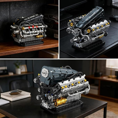 Reobrix V6 Engine Building Block Sets for Adults 33013 Mechanical Building Toy V6 Engine Model Kit Technic Engine Gift for Adults Art Decor for Home Office (1268PCS)