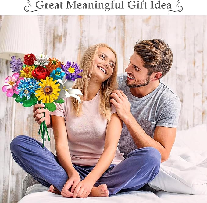Flower Bouquet Building Set980PCS Creative DIY Plant Bouquet Decoration12 Artificial Flowers Botanical for Adults Women Girls Ages 6+Idea Gifts for Mother's Day Birthdays No Vase
