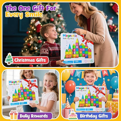 100Pcs Premium Magnetic Tiles Toys Set with Sturdy Iron Case STEM Educational Building Blocks for Kids Ages 3-5 4-8 Montessori Sensory Toys Creative Birthday Gifts for Toddler Boys &amp Girls
