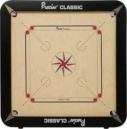 T TABAKH Precise Classic 24mm Carrom Board with Coins Striker and Powder Black 1-4 Players Ages 13 and Up