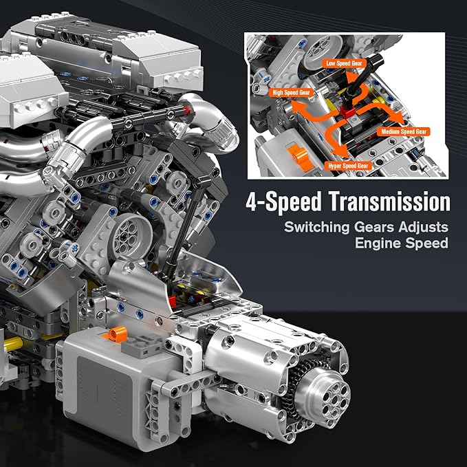 Mould King 10201 W16 Engine Model Kit - Build Your Own Cars 4-Speed Transmission Engine that Works - DIY STEM Project for 14+ Teens Hobby Building Blocks Kit for Adults(2024 Pcs)