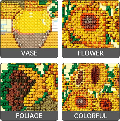 HJPLPXH Pixel Sunflower Painting Frame Art Crafts for Home Office Decor Micro Mini Building Block Art Model Ideals Gifts for Boys Girls Adults (3504PCS)