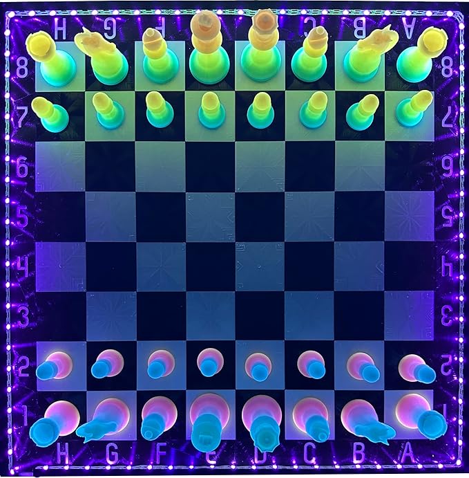 Dam Merch's LED Illuminated Glow in The Dark Chess Set - Made in USA (Regulation Dualing Rainbow)