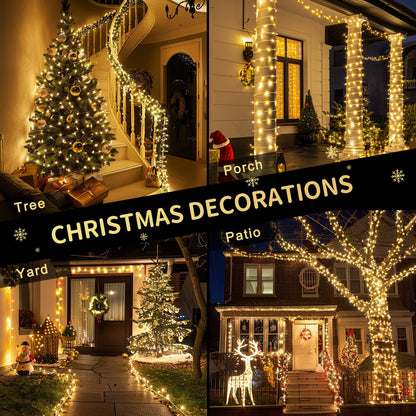 JMEXSUSS 200 LED String Lights Indoor Outdoor Clear Wire, Connectable Warm White Christmas Lights for Bedroom, 66 Ft Twinkle Fairy Classroom Light Plug in for Home Wedding Tree Yard Patio Decor