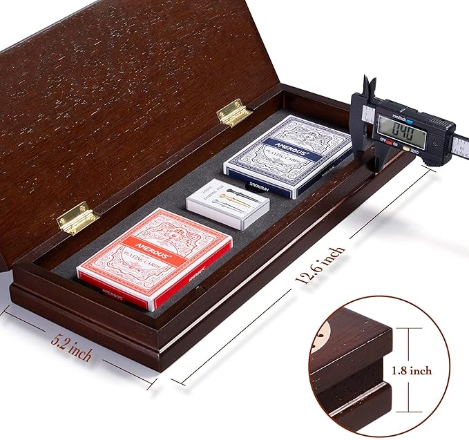 AMEROUS Wooden Cribbage Board Game Set with Magnetic Lock / 9 Metal Pegs / 2 Decks of Playing Cards/Larger Storage Area/Instruction Classic Tabletop Game for Family (3 Track Board)