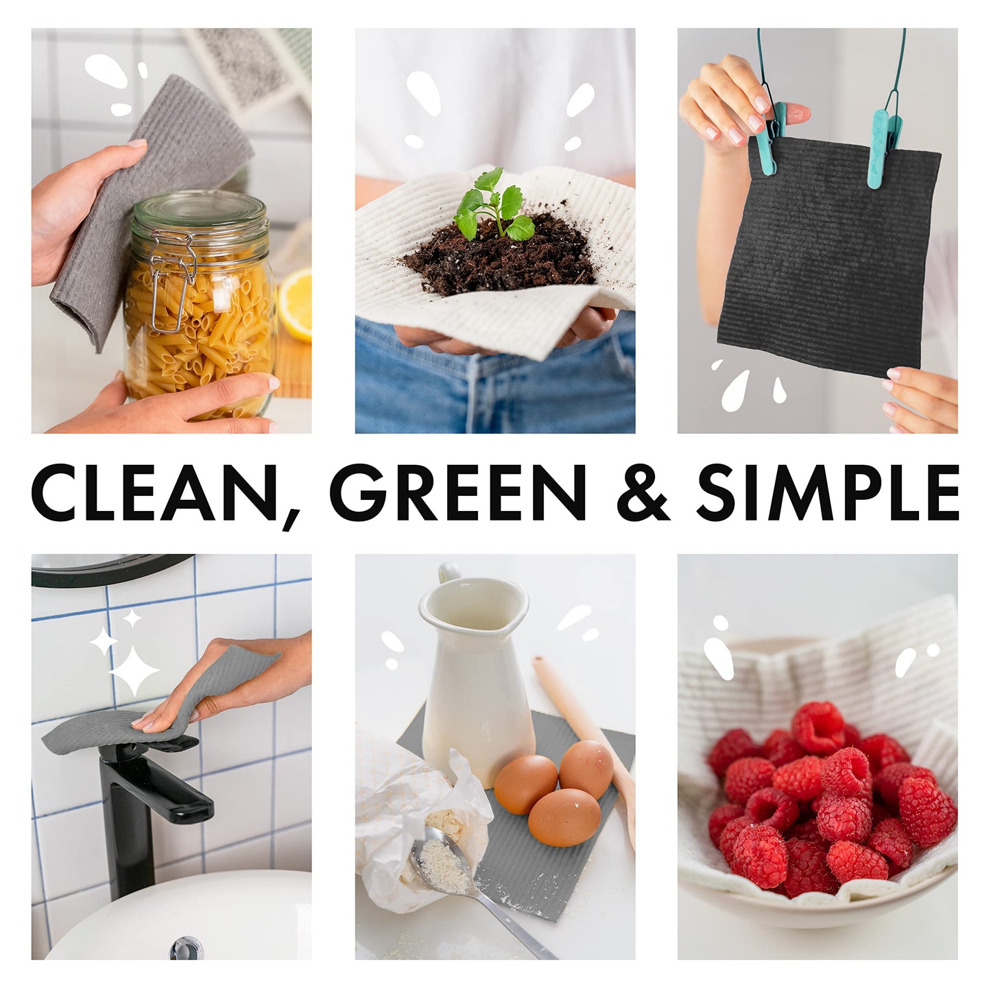 SUPERSCANDI 10 Pack Swedish Dishcloths for Kitchen - 100% Biodegradable & Compostable Reusable Paper Towels Washable, Food-Safe & Without Plastic - Dish Rags Suitable for Any Surface, Grey