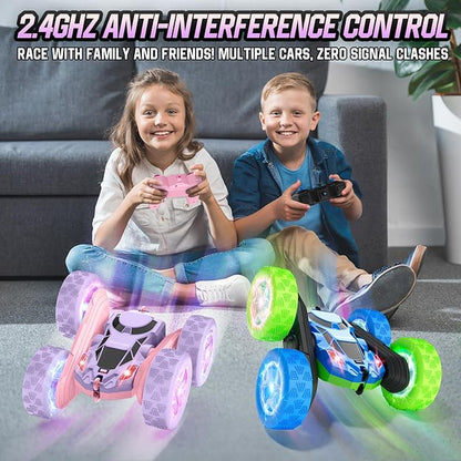 Remote Control Car Double Sided 360°Rotating 4WD RC Cars with Sparkling LED Wheels 2.4GHz Electric Race Stunt Toy Car Rechargeable Toy Cars for Boys Girls Birthday Valentines Gift