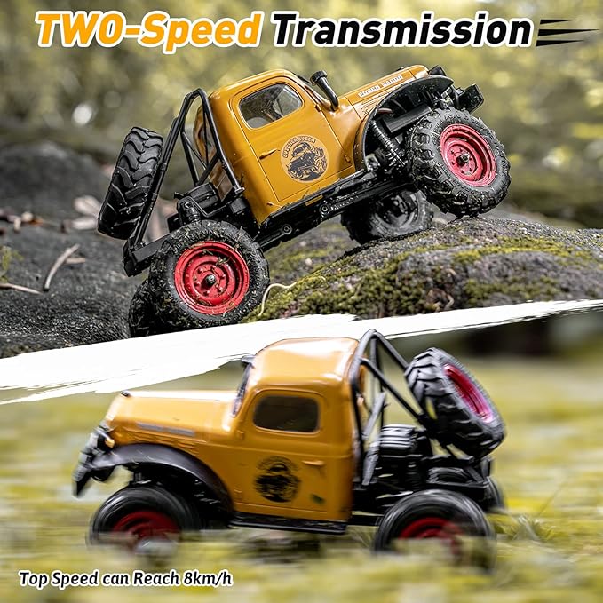 BEEZRC FMS RC Crwaler 1/24 Scale FCX24 Power Wagon RTR V2 4WD 2.4GHz 3CH Offroad RC Car Model Vehicle Hobby Grade Remote Control Car(Yellow)