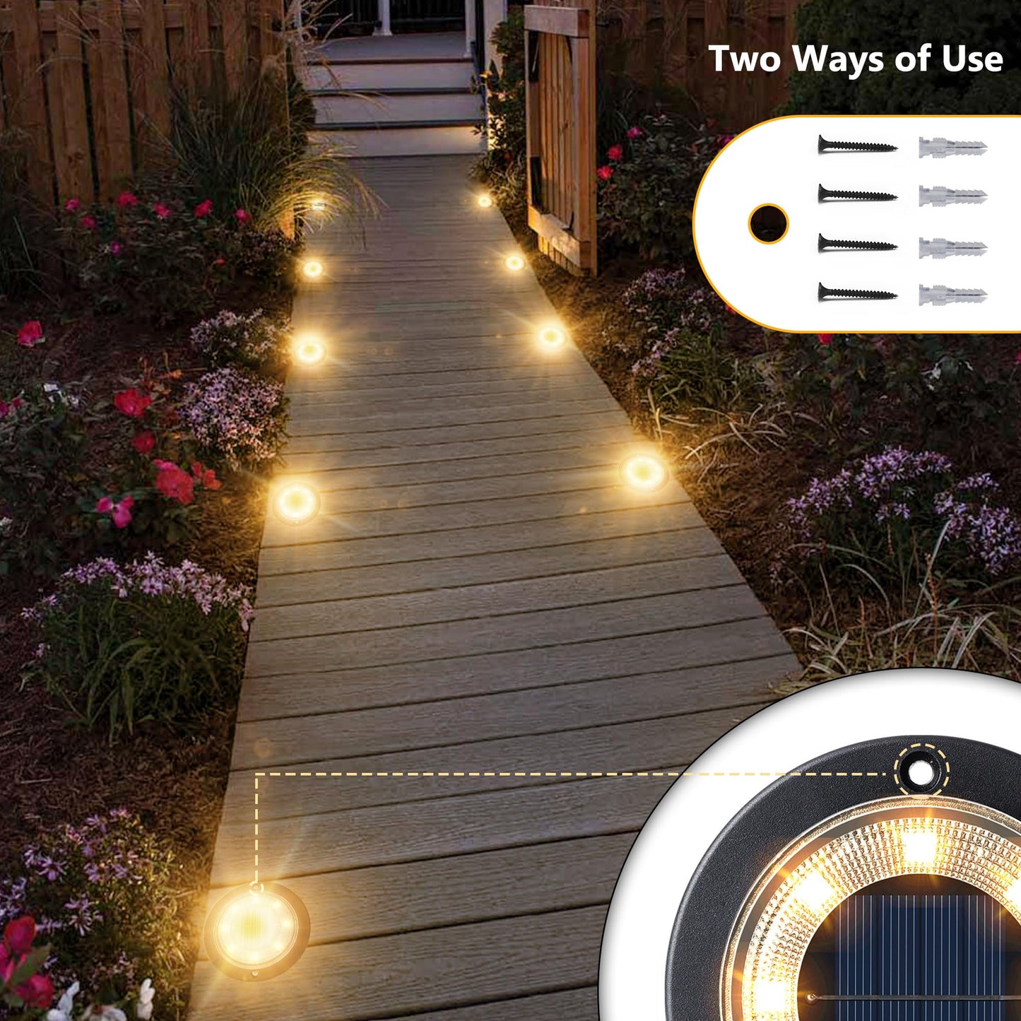 Flacchi Solar Ground Lights - Solar Powered Lights Outdoor Solar Disk Light Waterproof Landscape Light for Patio Yard Pathway Walkway Driveway (Warm White, 12 Pack)
