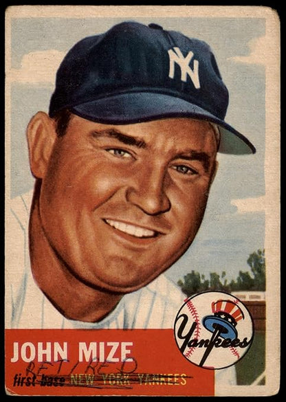 1953 Topps #77 Johnny Mize New York Yankees (Baseball Card) POOR Yankees
