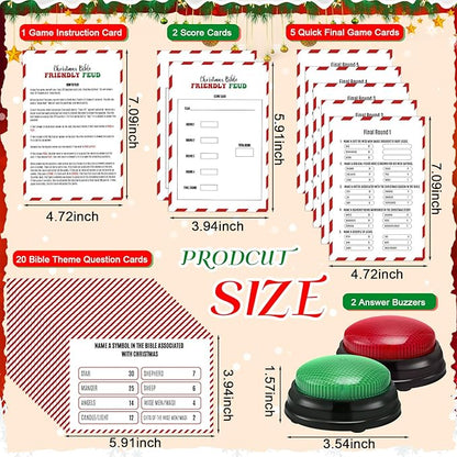 Christmas Bible Friendly Feud Game with 2 Answer Buzzers Religious Card Board Game Night Church Group Fun Trivia Quiz for Xmas Holiday Party Office Class Team Building
