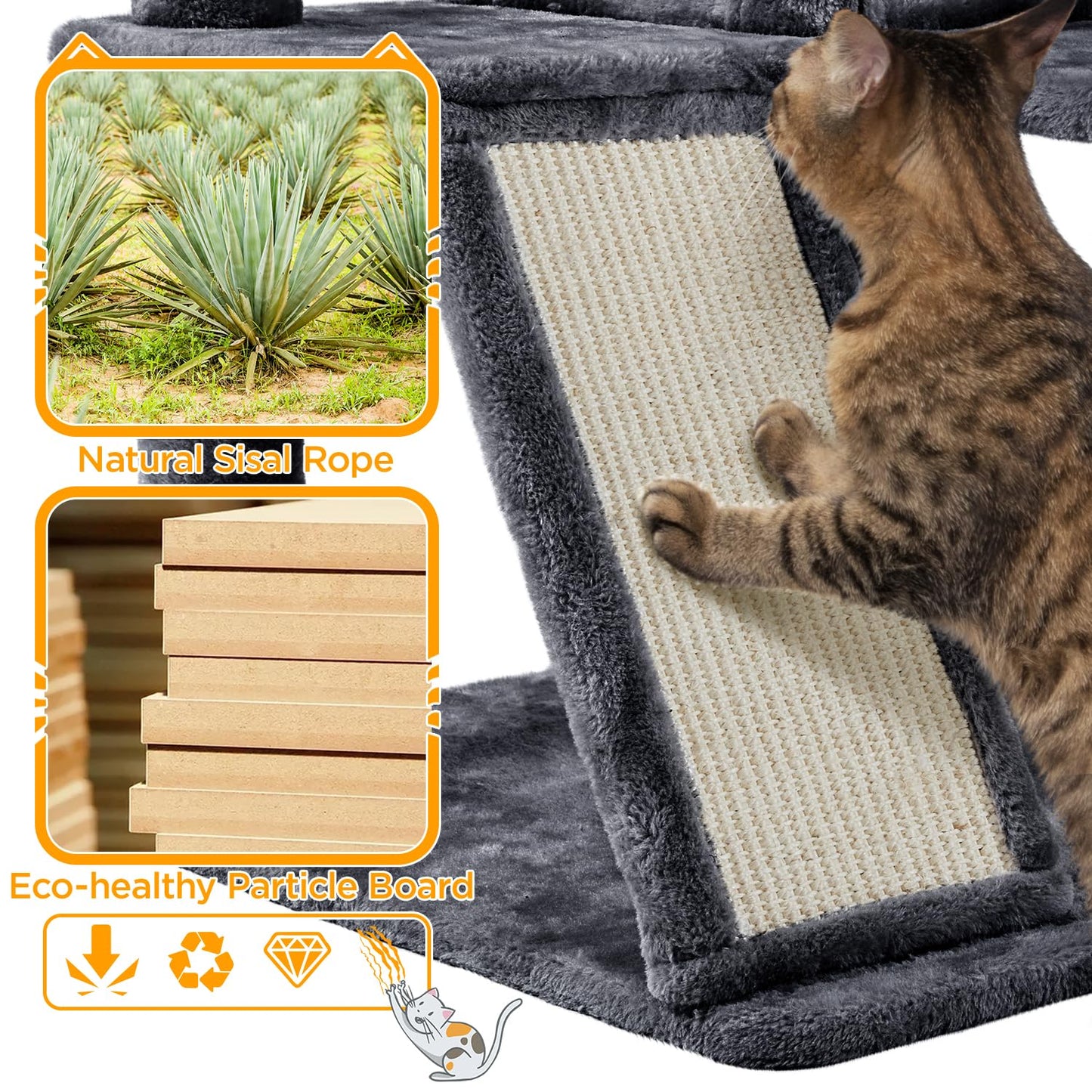 Yaheetech 57 inches Cat Tree for Indoor Cats, Multi-Level Cat Tower w/ 3 Perches, 2 Cat Condos, 2 Hanging Balls and Scratching Posts, Dark Gray