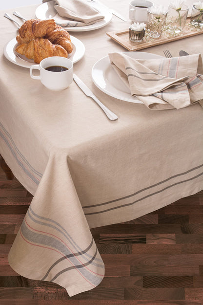 DII 100% Cotton, Machine Washable, Everyday French Stripe Kitchen Tablecloth for Dinner Parties, Summer & Outdoor Picnics - 70" Round Seats 4 to 6 People, Gray
