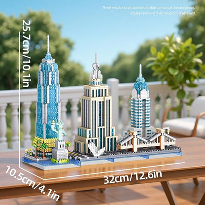 New York Skyline Micro Mini Blocks Building Set The Statue of LibertyEmpire State Architecture Building Brooklyn Bridge Gift for Kids and Adults (3262 Pieces)