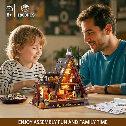 Wood Cabin Building Blocks Set with LED Lights1800 PCS Wooden Forest House Building ToysSTEM Treehouse Construction ModelBirthday Gift for Adults Teens Boys Girls Age 8-12