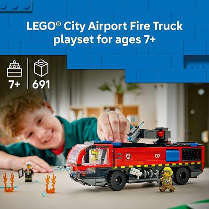 LEGO City Airport Fire Truck Kids Building Toy - Pretend Play Emergency Vehicle for Boys &amp Girls Ages 7+ - Fire Engine Toy W/ 4 Firefighter Minifigures - Gift Idea for Birthdays - 60499
