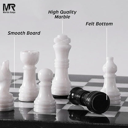 Marble Chess Set for Adults 10 Handmade Black &amp White Board Game with 32 Chess Pieces 2 Extra Queens &amp Storage Box Luxury Travel Game Elegant for Home Decor