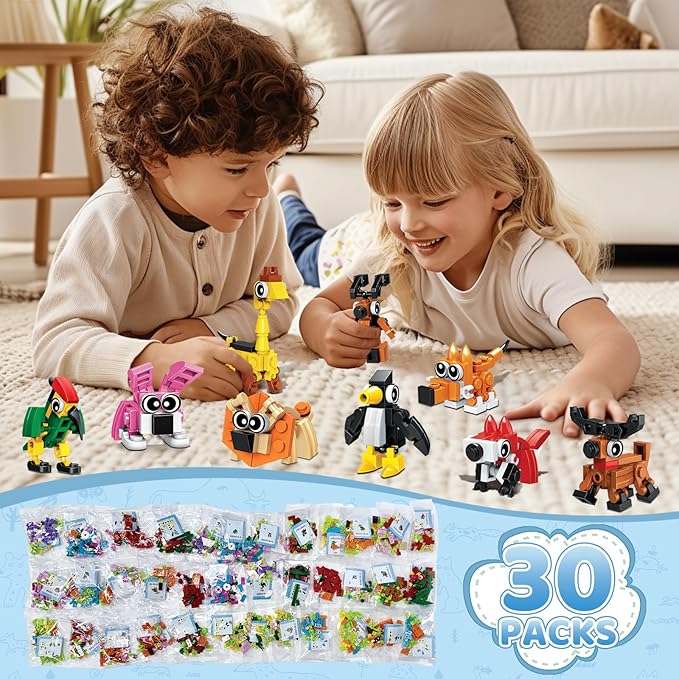 30 Pack Easter Party Favors Building Set for Kids 750 Pcs Mini Animal 3-in-1 Building Block Kit Sets Classroom Goodie Bags Stuffers for Kid Best Birthday Gifts for Boys Girls Ages 6+