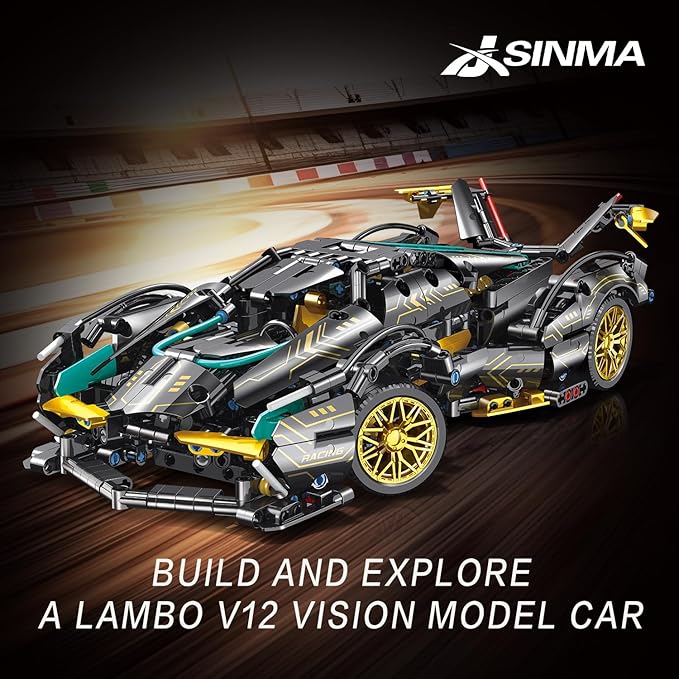 Technic Sports Car Building Blocks Toys Boys or Adults Kits 1:14 MOC Lambo V12 Building Set Speed Champions Raceing Car Model Vehicle Set for 10 12 14+ Year Boys(1012pcs)