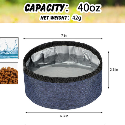 Meanplan 2 Pack Portable Dog Bowls Foldable Travel Dog Dish Portable Puppy Water and Food Bowl Pet Hiking Accessories for Small and Large Pets(Dark Blue,40 oz)