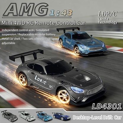 LDRC LD4301 1:43 Scale RC Drift Mini Car 2.4G Remote Control Car with Alloy Shell Built-in Gyroscope Mini Desktop Racing Vehicle for Indoor/Outdoor Play (Blue)