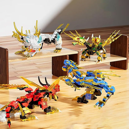 Ninja Mech Dragon Building Blocks Set 2-in-1 Transforming Robot &amp Elemental Action Figures 1222 PCS STEM Construction Toy for Kids 6-12 Birthday Gift Compatible with Major Brands (4 Elements)
