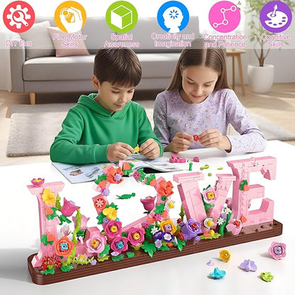 LOVE Heart Floral Building Kit 791PCS DIY Romantic Flower Brick Set Creative Anniversaries Gifts for Women &amp Men Valentine's/Mother's Day Home &amp Desk Decor Present for Ages 6+ Kids Girls