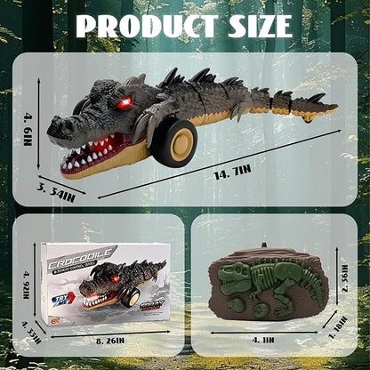 Remote Control Crocodile Car Toy2.4Ghz RC Toy Cars Boys 3-12 Year Old360°Rolling Turns &amp Slides with Lights Cool Outdoor Toys Birthday Gifts Xmas Gifts (Black)