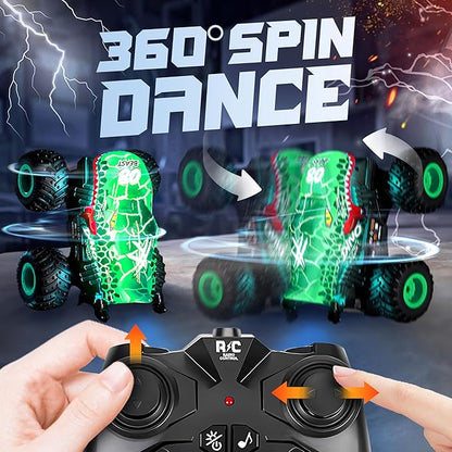 BEZGAR Monster Truck Toys - Remote Control Monster Truck with Light &amp Music Dinosaur Toys for Kids 1:20 Scale RC Truck with 360° Spins and Drifting Remote Control Car for Boys 4-7