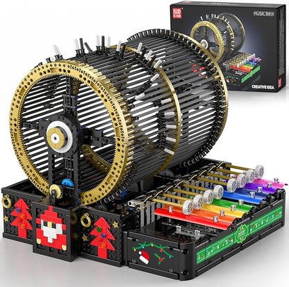 Mould King 10170 Music Box Building Sets 2344+ PCS Rotating Christmas Music Box with 4 Speed Adjustable Mode Black Gold Design with Festive Patterns Collectible Decoration Gift for Adults Age 14+