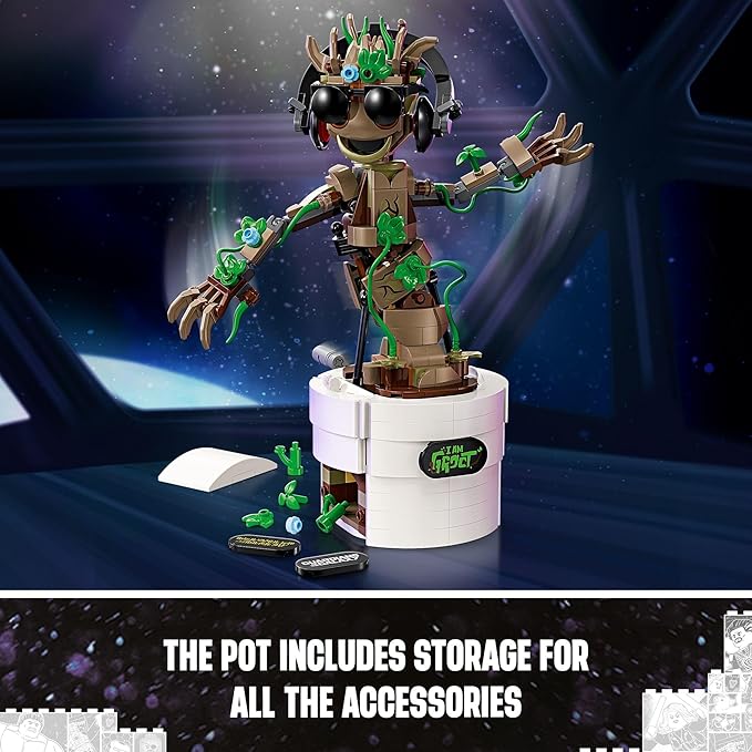 LEGO Marvel Dancing Groot Guardians of The Galaxy Toy Buildable Birthday Gift Marvel Toy Super Hero Hand-Operated Interactive Playset Marvel Gift for Kids Animated Groot Figure 76297