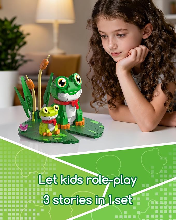 3 in 1 Animals Frog Family Building Set - Animal Figures with 3 Building Options Create Frog Turtle or Snail Family - Educational Toy Birthday Gift for Girls and Boys Ages 6+