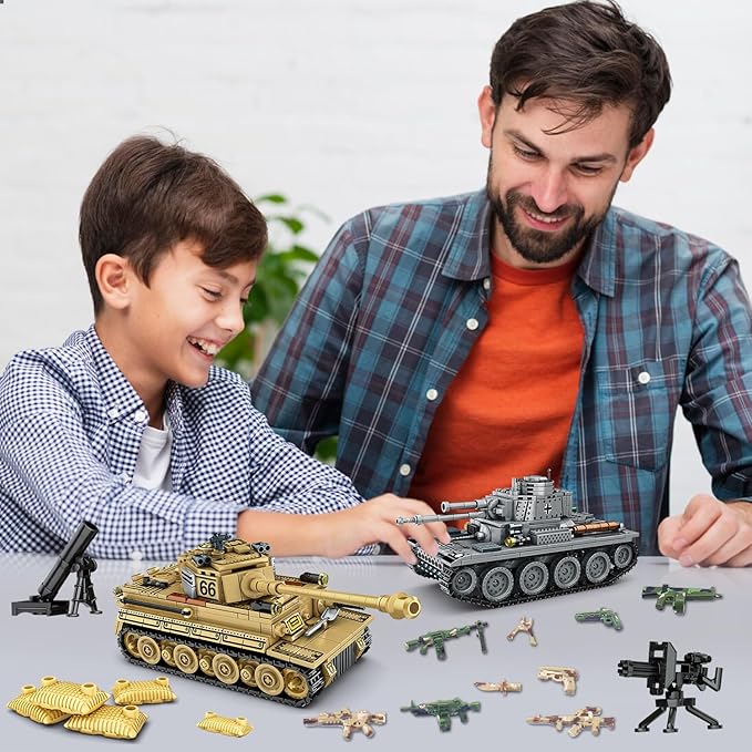 1030 Piece WW2 Army Tanks Toy Building SetsCreate a German Panzer 38T and a German Tiger Tank ToysAdult Collectible Model Tanks Sets to BuildChristmas Birthday Gifts for BoysTeensAdults