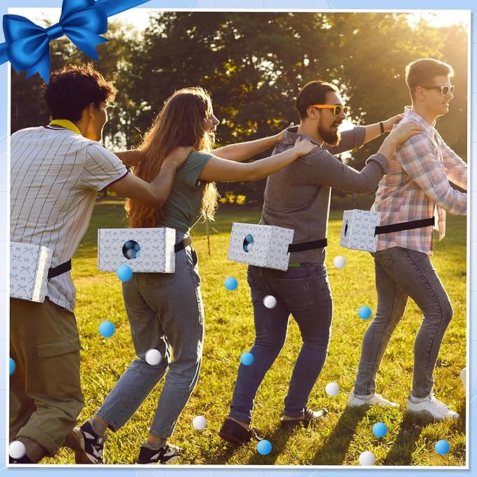 Yaomiao 4 Pack Bachelorette Party Shaking Swing Balls Indoor Party Game Set Includes 4 Set Strap Shake Box and 80 Balls for Birthday Bachelorette Bridal Shower Table Tennis(White BowBlue White)