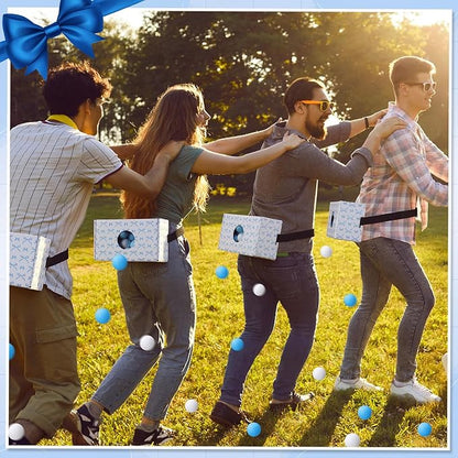 Yaomiao 4 Pack Bachelorette Party Shaking Swing Balls Indoor Party Game Set Includes 4 Set Strap Shake Box and 80 Balls for Birthday Bachelorette Bridal Shower Table Tennis(White BowBlue White)