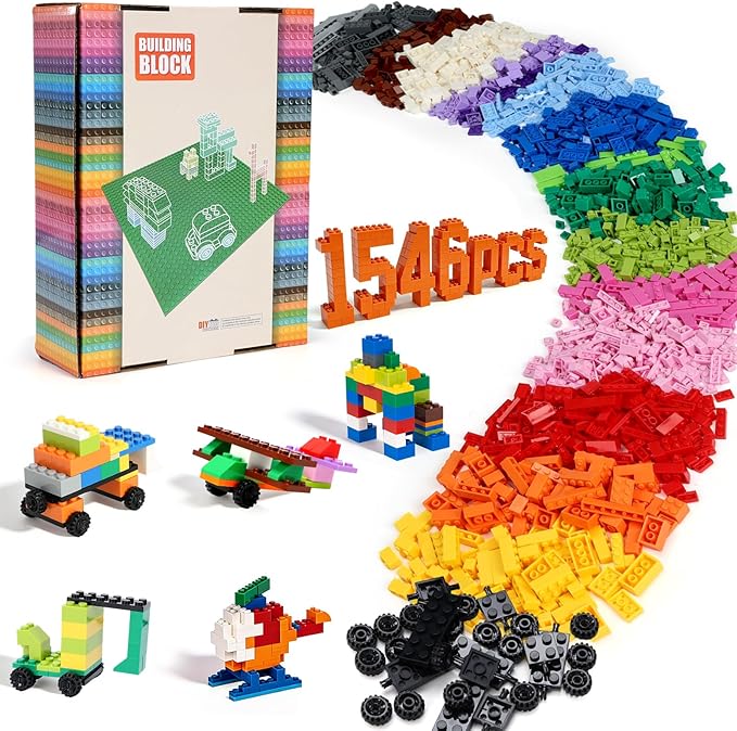 Lekebaby Classic 1546 Pieces Building Bricks with 46PCS Wheel Accessory Kit Basic Brick Set for Kids Creative Play Compatible with All Major Brands Educational Toy for Boys Girls 6 Years Old and Up
