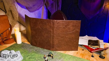 Game Master Screen - 30in Portrait DM Screen Compatible with Dungeons and Dragons and Other TTRPG - Faux Dragon Skin with Clear Dry Erase 8.5 x 11 Pockets - Slipcase Stores with DND Books - Brown