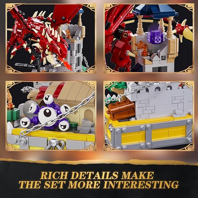 WINNER SPACE Medieval Dragons Castle Building Sets Guarding Dice Tower Kits Red Dragon Medieval Castle Sets Toys for Ages 8-13 Dragon Model Decor Idea Gifts for Boys Kids Adult Fans (927 Pcs)