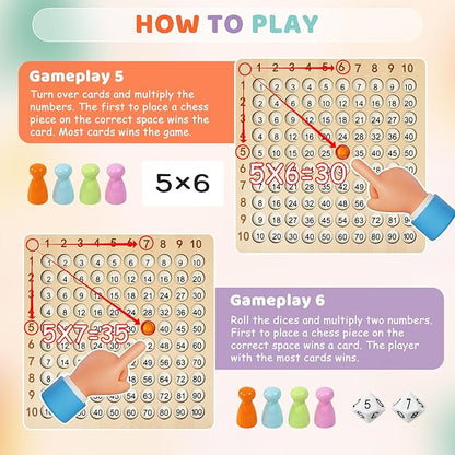 Wooden Montessori Multiplication Board Game: Math Educational Toys Multiplication Table Board Game Montessori Math Manipulatives Toys Toddlers Kids Multiplication Chart Game for Early Education