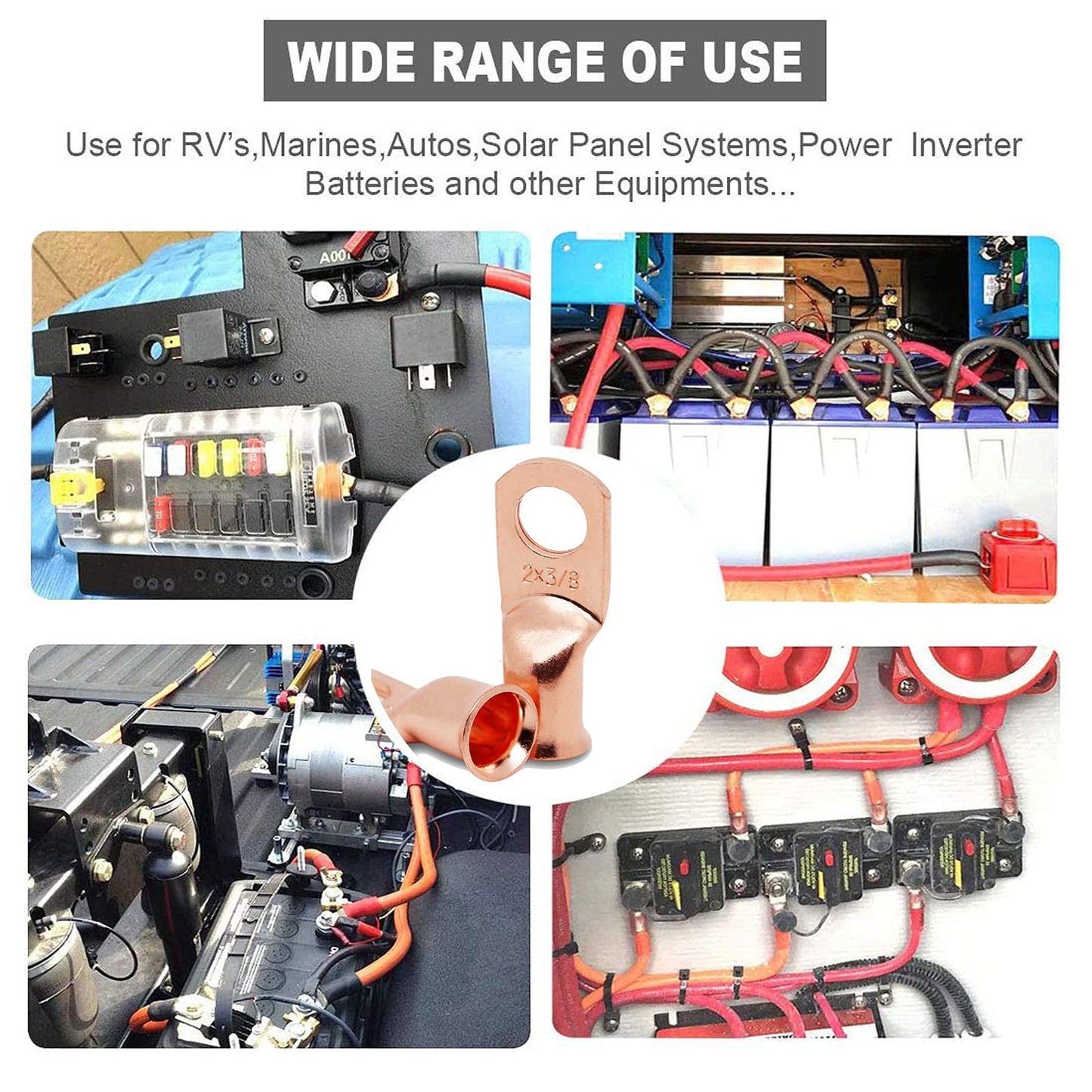 TKDMR 10pcs 1/0 AWG-3/8 Battery Lugs,Heavy Duty Wire Lugs,Ring Terminals,Battery Cable Ends,0 Guage terminals,Battery Terminal Connectors with 10pcs 3:1 Heat Shrink Tubing