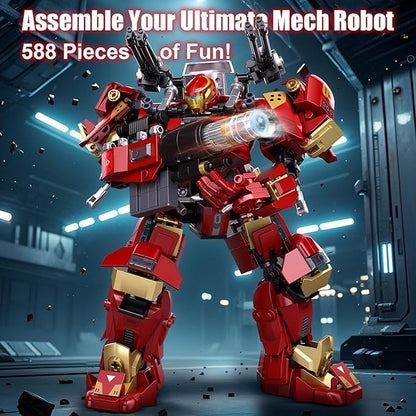 Mech Robot Building Sets Easter 588 PCS Transforming Mecha Action Figure Model Creative Build Display Gift Christmas Birthday Ages 14+