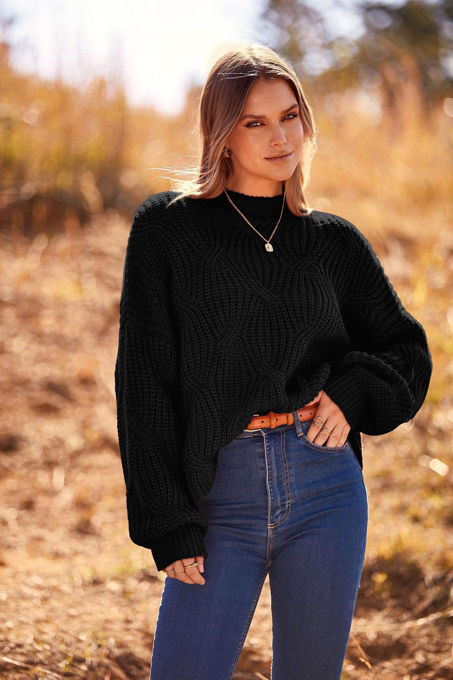 PRETTYGARDEN Women's Fall Oversized Pullover Sweaters Casual Crewneck Long Sleeve Chunky Cable Knit Tops Winter Clothing