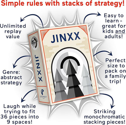 Looney Labs Jinxx – A Compact Abstract Strategy Game for 2-4 Players Featuring Stackable Pyramids