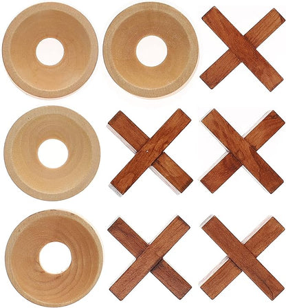 Wooden Tic Tac Toe Game – 9 Inch Solid Wood Board with X and O Pieces Decorative Coffee Table Game Classic Home Décor Accent