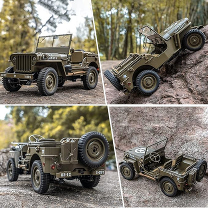 WOWRC RocHobby 1/12 1941 MB Scaler RC Jeep 4x4 Hobby Grade RTR RC Car Mini RC Rock Crawler Military 2.4Ghz RC Truck with LED Lights Battery and USB Charger for Adults