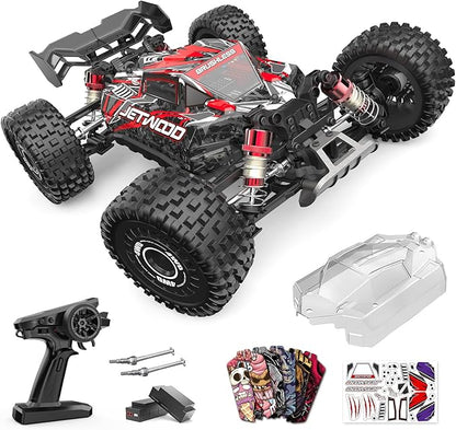 Jetwood 1:16 Fast RC Car Brushless 42MPH Remote Control Car for Adults - High Speed 4WD RTR RC Truck with 2 LiPo Batteries &amp DIY Body JC16EP Red