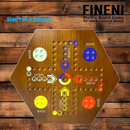 Wooden Board Games Marble Board Game Original with Dual Sides Fast Track Board Game for 2 to 6 Players Double Side Marble Game 6 Colors 30 Marbles Set and 6 Color 6 DicePouch (20 Dark)